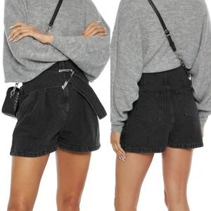 IRO Moryae Charcoal Belted High Waisted Pleated Paperback Denim Shorts - 34/XS/2